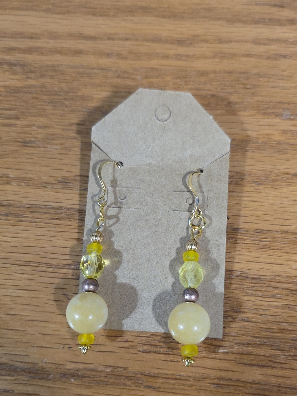 Handnade Yellow Beaded Dangle Earrings